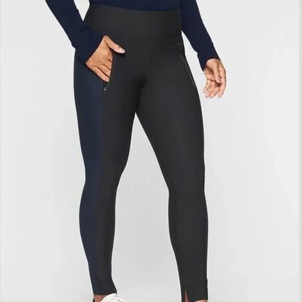 Athleta Stellar Tight Tuxedo Stripe Yoga Pants SIZE S Black Navy Colorblock